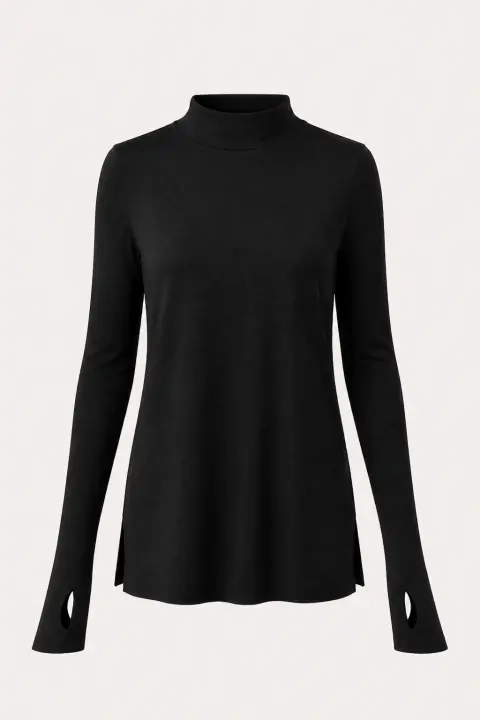 Thumbhole Sleeve Mock Neck Tunic