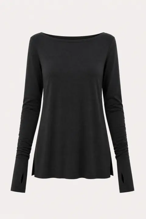 Thumbhole Sleeve Boat Neck Tunic