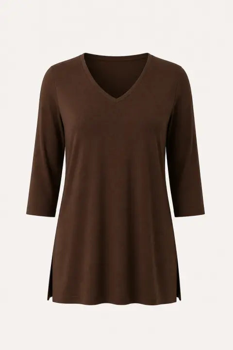 Three-Quarter Sleeve V-Neck Tunic