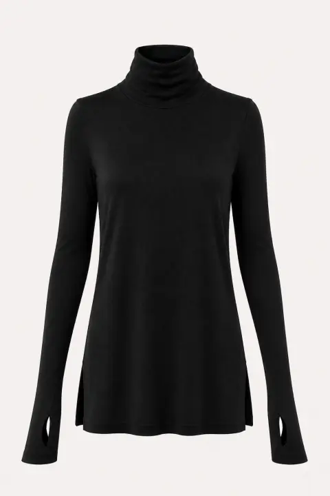 Thumbhole Sleeve Integral Turtleneck Tunic