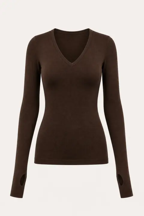 Thumbhole Sleeve V-Neck Bodysuit