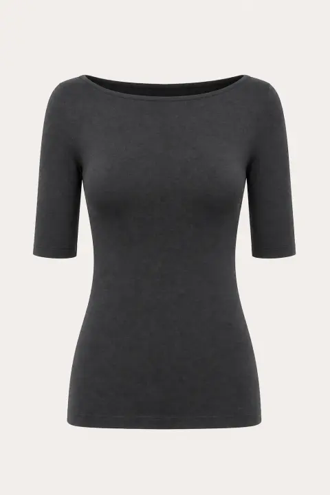Elbow-Length Boat Neck Bodysuit