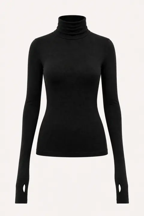 Thumbhole Sleeve Turtleneck Bodysuit