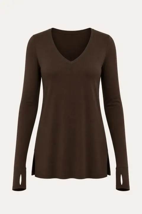 Thumbhole Sleeve V-Neck Tunic