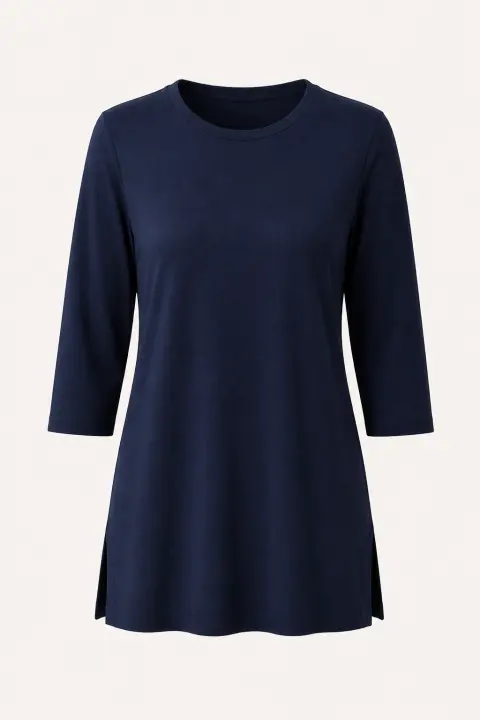 Three-Quarter Sleeve Crew Neck Tunic
